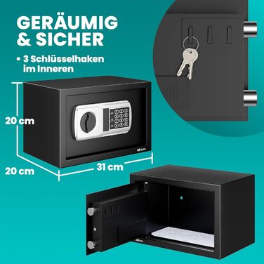 Сейф меблевий Deuba Tresor 31x20x20 см з кодовим замком, LED підсвіткою та ключем - чорний