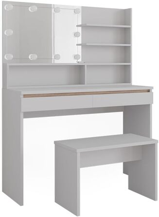 Косметичний стіл Vicco Emma 120 см, білий/сонома, зі дзеркалом, полицею, банкеткою та LED-підсвіткою