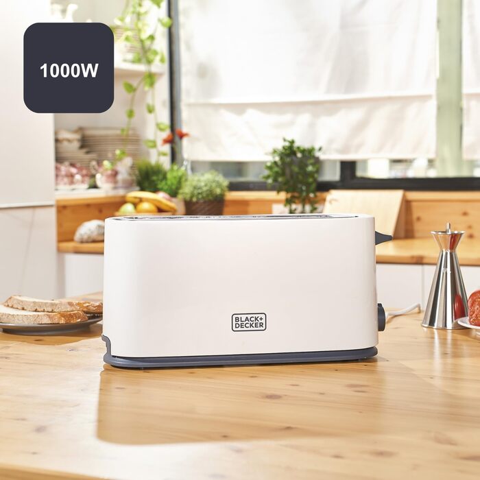 Тостер Black+Decker BXTO1001E, 1000 Вт, 7 рівнів підсмажування, підйом тостів, білий