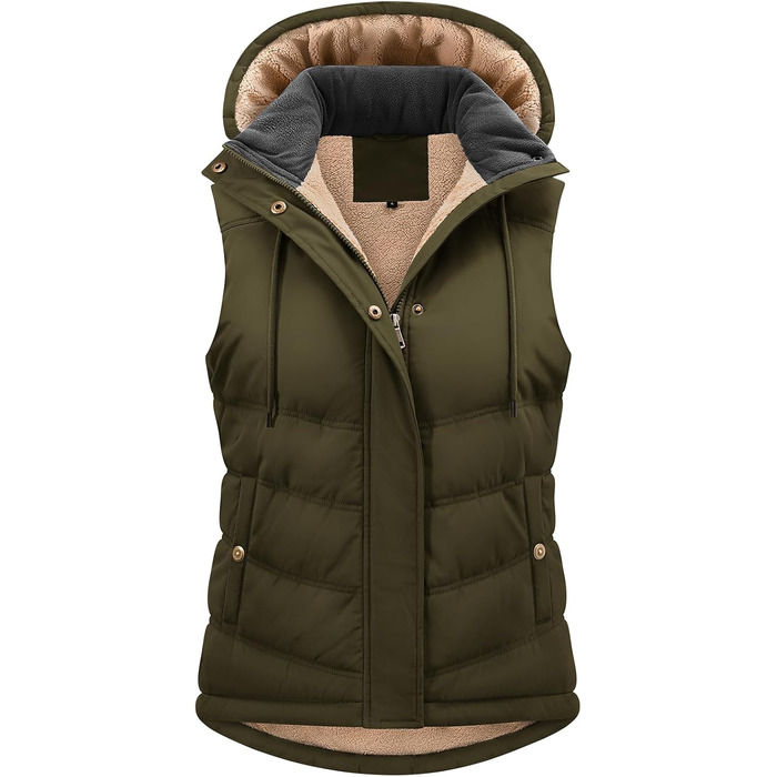 Жіноча жилетка Tuopuda з капюшоном, стеганий фліс, тепла зимова куртка без рукавів, термо жилетка з коміром-стійкою, на блискавці, осінь/зима (армійний зелений, XL)