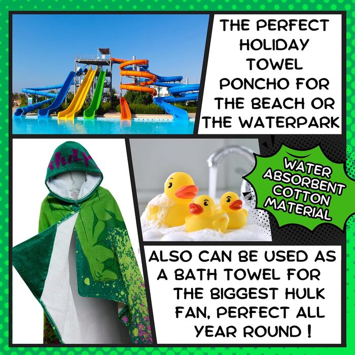 Marvel Incredible Hulk Hooded Towel 100% Cotton Kids Poncho Avengers Beach Towel Bath Towel Swim Cover-up