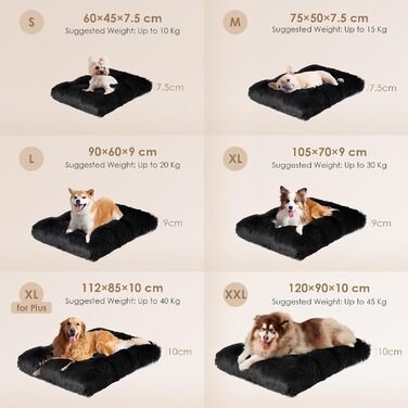 М'яке ліжко для собак EHEYCIGA, 60x45 см, чорне, з довгим плюшем, миється, не слизьке