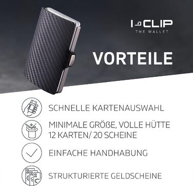 Оригінальний міні-портмоне I-CLIP з кліпсою для грошей - тонкий гаманець з ефектом карбону та чорною рамою (срібна рама)