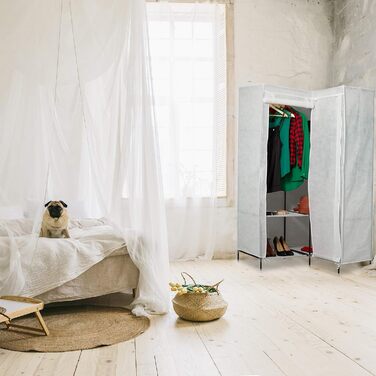Relaxdays Corner Wardrobe, 3rd Generation, 8 Shelves, 2 Clothes Rails, Plug-in System, 2 Doors, WHD: 169x100x83 cm, white