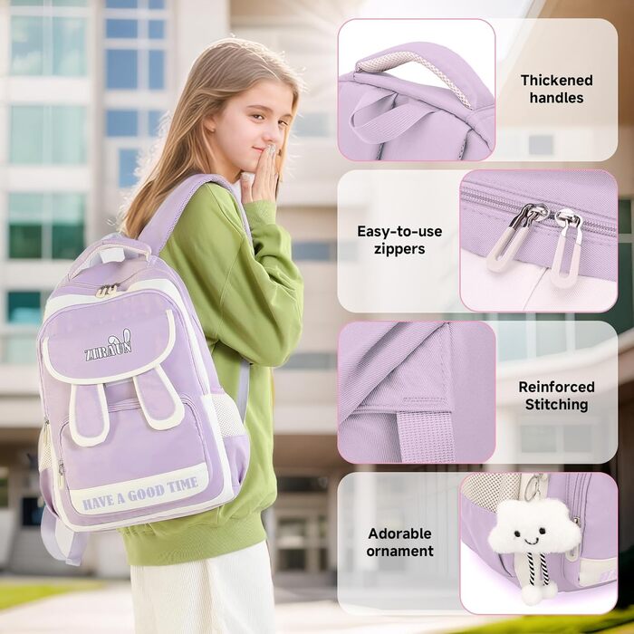 Шкільний рюкзак для дівчаток-підлітків: легкий, водонепроникний, з милим брелоком. Підходить для 3-5 класів та старшої школи. Великий рюкзак фіолетового кольору