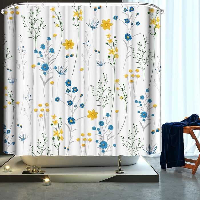 Шторка для душу LIVETTY, білий птах, 180x210 см, квітковий принт, метелики, тканина, для ванної кімнати, антигрибкова, пральна, з 12 гачками