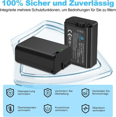 Набір акумуляторів NP-FW50 1300mAh 2 шт. та зарядний пристрій LCD для Sony ZV-E10, A6000, A6300, A6400, A6500, A5100, A5000, A7, A7II, A7R, A7RII, A7SII, 7RM2, 7SM2, 7M2, A55, RX10 II III IV, NEX-3/5/6/7, NEX-F3