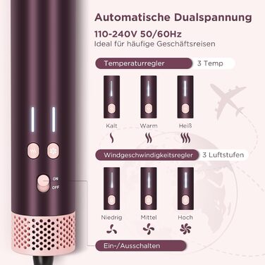 PARWIN PRO BEAUTY MaxAIR 2.0 Multi-Styler Set: 7-в-1 Фен, Плойка, Випрямляч, Щітка для об'єму, 110000 об/хв, Автоматична намотка, Подвійна напруга, Jasper Plum