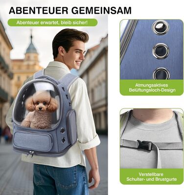 Рюкзак-переноска для котів та собак ALLSOPETS до 7.5 кг, блакитний. Інноваційний рюкзак-бульбашка для подорожей з внутрішнім ремінним кріпленням