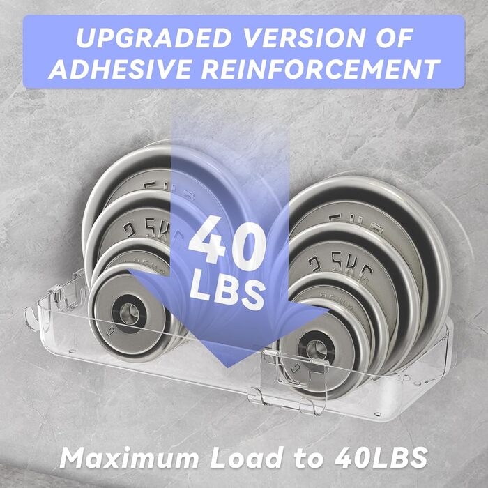 Полиця для душу без свердління, 6 шт. Настінна полиця для ванної кімнати з тримачем для фену та гачками, полиця для душу з нержавіючої сталі, органайзер для ванної кімнати та кухні сірого кольору (2-прозорий)