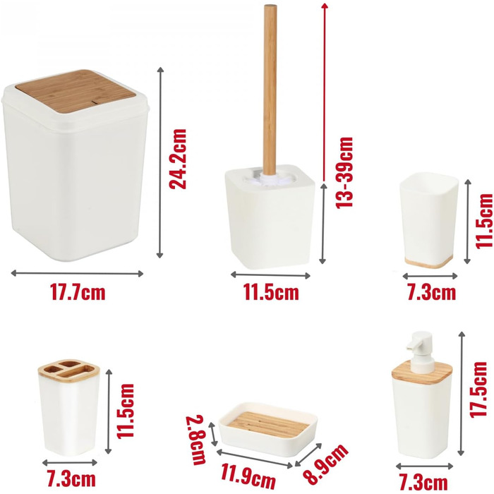 Набір для ванної кімнати Herzberg HG04449 з бамбука, 6 предметів, сучасний дизайн, екологічний, салатовий колір