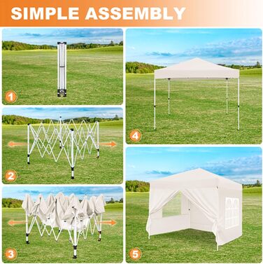 Gazebo, Leadyeah Pop-Up Pavilion with Sides, Foldable Camping Pavilion 2.5 x 2.5, Heavy-Duty Pavilion Tent, Fully Waterproof, 50+ UV Protection for Camping, Party - Beige