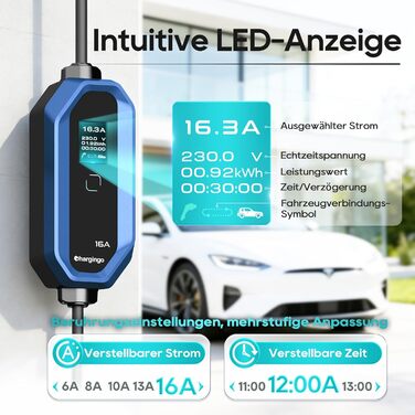 Кабель для зарядки електромобілів Schuko 3.68kW 6-16A з LCD-дисплеєм, 5м, IP65, 16A, для всіх електромобілів (IEC 62196-2, CCS2)