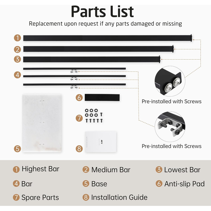 Підставка для рушників KES, вільна стоянка, 3 стійки, з нержавіючої сталі SUS304, чорний колір, BTH217S3-2