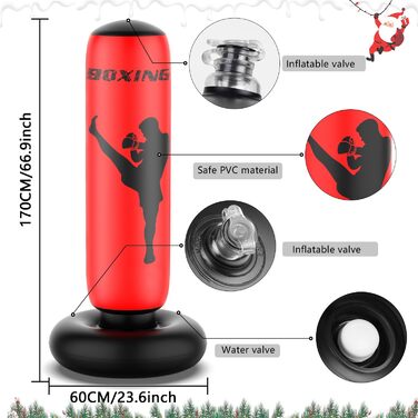 Дитячий боксерський мішок XBEN 170см, надувний, для карате, таеквондо, MMA, червоний