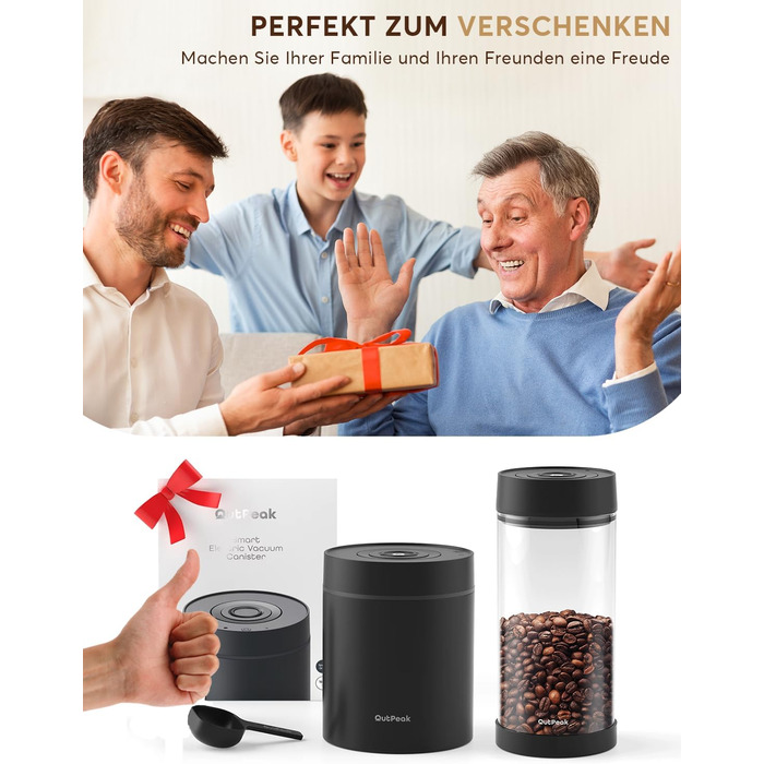 OUTPEAK 2025 Kilo Auto Вакуумна кавова банка 1,8L для 601.0 г кавових зерен з автоматичним керуванням, нержавіюча сталь, з ложкою, для зберігання свіжості на 6 місяців (Barista Champion's Choice) (1.5L-S/Steel-Space Grey)
