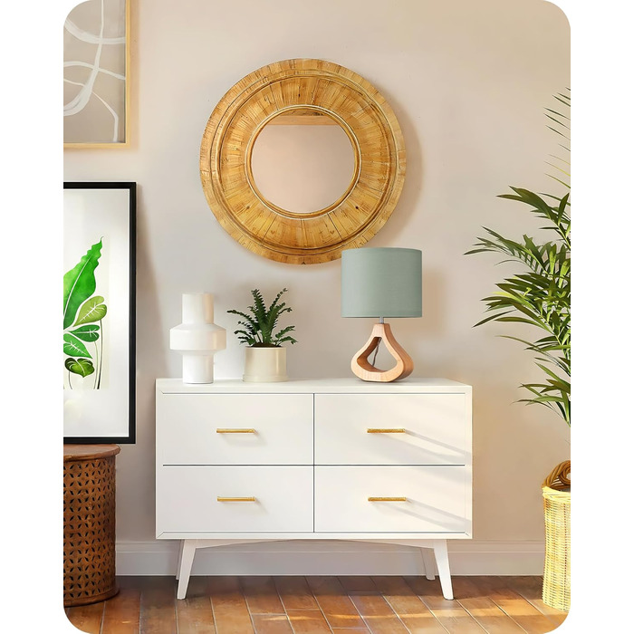 Дерев'яна настільна лампа EDISHINE з абажуром з льону, Е27, для вітальні, спальні, в стилі кантрі [Енергоклас F], колір: зелений льон