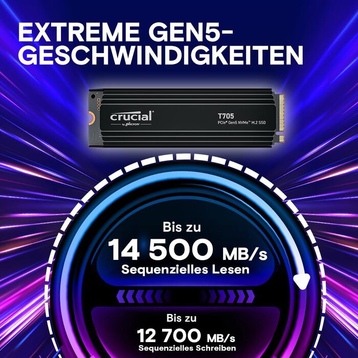 SSD Crucial T705 2TB PCIe Gen5 NVMe M.2 - до 13600 МБ/с, DirectStorage, сумісний з PCIe 4.0