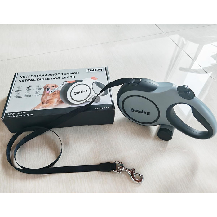 Рулетка для собак 8м, висувна повідка для собак середніх та великих порід до 50 кг, повідка-рулетка, подарунок для собаки (сірий/чорний, 8 м)
