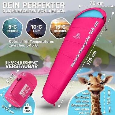 Дитячий спальний мішок для хлопчиків та дівчаток до 145 см | 100% бавовна | Мумійний, легкий та теплий | Outdoor, кемпінг [1200г] | Кольори: фіолетовий/бірюзовий (рожевий/блакитний)