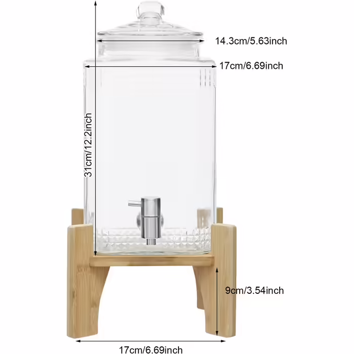5L Drink Dispenser, transparent glass drink dispenser with stand. Thoughtful faucet design, can hold a variety of cold and hot beverages for indoor and outdoor parties, restaurants.