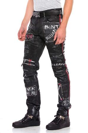 Чоловічі джинси Cipo & Baxx Straight Fit Denim Rockig Design Ripped Biker W38 L32 Чорні