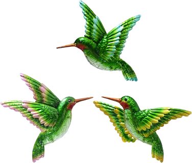 J-Fly Metal Glass Hummingbird Wall Decor 3D Hummingbird Design Hand-Painted Living Room Glass Wall Art Outdoor Patio Hanging Home Bedroom Garden Terrace Veranda or Fence Green 25.4 cm