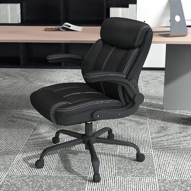 Офісний крісло AnyGod з шкіри, регульовані підлокітники, поворотне, для дому та офісу, до 136 кг, чорне