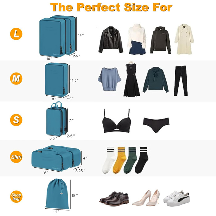 Органайзер для валізи, набір Packtaschen, Packing Cubes, 8 шт. (Білий, Синій)