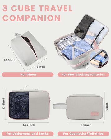 Рюкзак LOVEVOOK 30-40L для ручної поклажі, розширюваний, для ноутбука 17 дюймів, антикрадійний, чорний (17,3 дюйми, рожево-сірий)