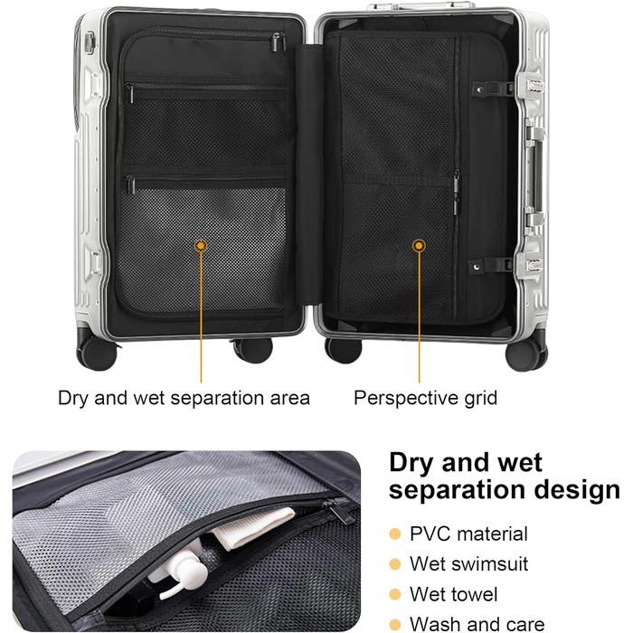 Чемодан ручної поклажі для весни/літа, дозволений для авіаперевезень, з TSA-замком, 360° колесами, PC-корпусом та міцним алюмінієвим каркасом, підходить для розмірів 20'', 24'' та 26''