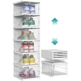 SONGMICS Shoe Cabinet Set, with 18 Shoe Boxes, Integrated Shoe Organizer, Foldable, Portable, for Shoes up to Size 46, 1-Minute Assembly, Transparent-Cloud White LSP207W01 (Transparent + Cloud White, 1)