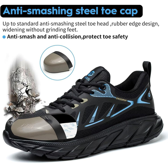 Черевики робочі чоловічі/жіночі ISOOUS з металевим підноском, спортивні, антиковзаючі, дихаючі, захисні (37 EU, блакитні)