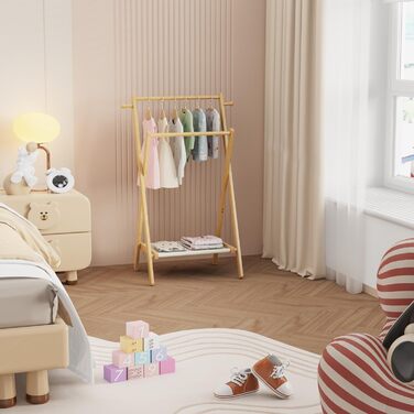 Kids' Clothes Rack, Small Clothes Rack for Toddlers and Pets, Dress-Up Rack with Storage Shelf and Double Rods, Folding Clothes Rack for Kids' Rooms (Standard Size) (Small Size)