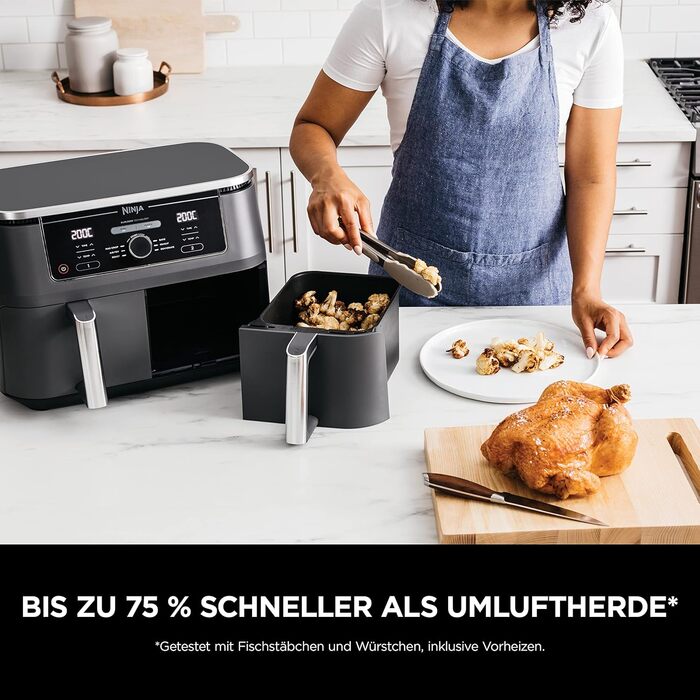 Ninja Foodi MAX Dual Zone Digital Air Fryer, 9.5L Air Fryer, 2 Drawers, Non-Stick Coating, Dishwasher-Safe Baskets, 6-in-1, 8 Portions, Black AF400EU Double Drawer 9.5L Black