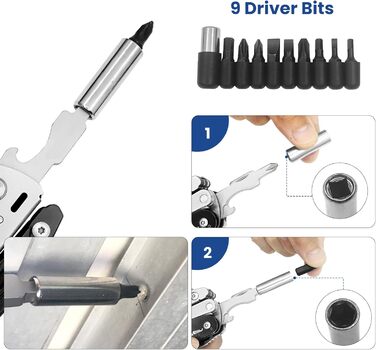 Мультитул HONZIN 12-в-1 з нержавіючої сталі, мультиінструмент з ножицями та набором біт, для кемпінгу та активного відпочинку