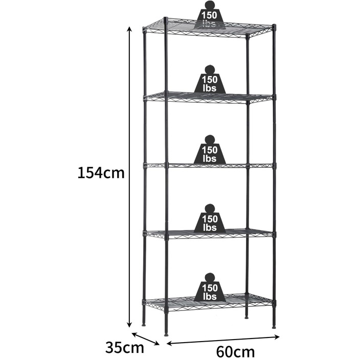 BestOffice 5-Tier Wire Shelving Unit - Heavy Duty Metal Storage Rack