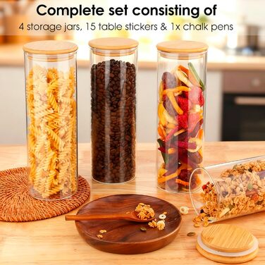 Скляні банки для зберігання з кришкою, набір 12 шт. (4x400мл, 4x500мл, 4x700мл) + етикетки - для кухні