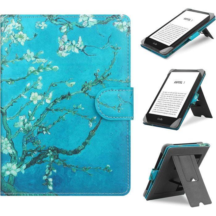 Чохол-підставка для електронних книг Kobo, Pocketbook, Tolino, Sony, Kindle, Kobo Clara HD/2E з квітковим дизайном, шкіра