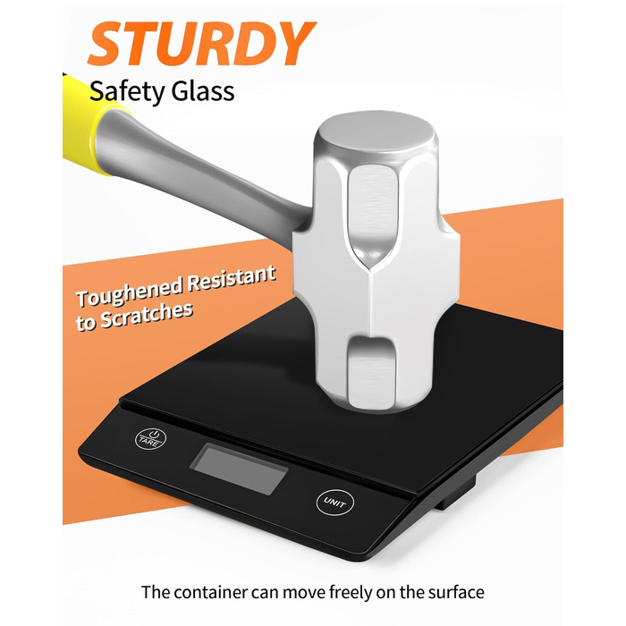 Цифрова кухонна вага з нахиленим дисплеєм, скло, точна 1г, функція тарування, водонепроникна 10кг, сенсорний екран, з батарейками - чорний