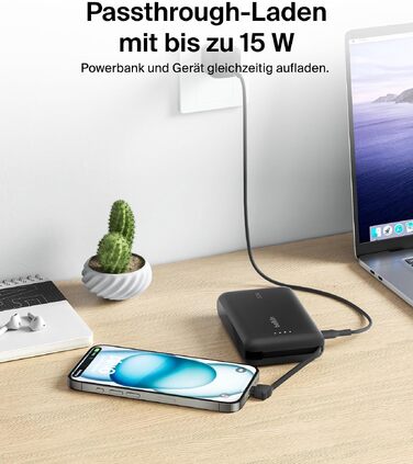 Повербанк Belkin BoostCharge 10000mAh 20W з вбудованим кабелем USB-C, LED-індикатором, чорний