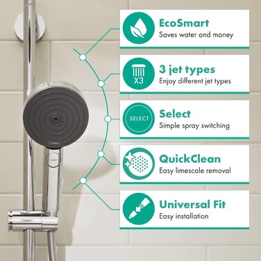 Душова лійка Hansgrohe Pulsify Select S EcoSmart - Економія води, 3 режими, Antikalk, хром, 24111000