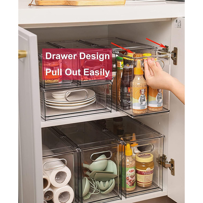 Refrigerator Organizer Drawer Set with Handle, 3-Piece Stackable Kitchen Storage Boxes with Pull-Out Drawer & Lid for Vegetables, Berries, Meat | PET Plastic Food Storage Containers (1 pack-9L)