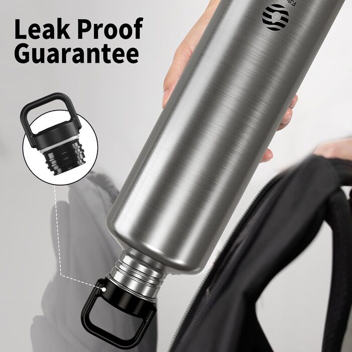 2L Stainless Steel Water Bottle | 2 Liter Single-Wall Water Canteen | Eco-Friendly Reusable Bottle | Plastic-Free and Leak-Proof Metal Water Bottle | 2l Eco Drinking Bottle, Green (Silver)