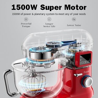 Kitchen Machine Zuccie Stand Mixer 1500W 5.5L Kitchen Machine 6 Speeds Dough Mixer with Dough Hook, Beater, Whisk and Splash Guard (red)…