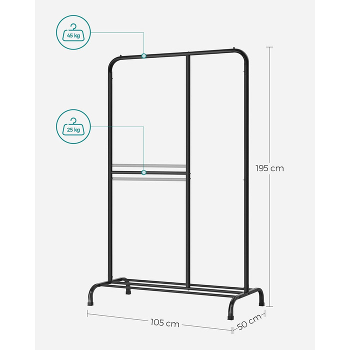 SONGMICS Clothes Rack, Clothes Rod, Holds up to 100 kg, with Adjustable Rod, for Bedroom, Living Room, Hallway, Black HSR103B01