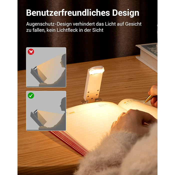 LED лампа для читання DEWENWILS на кліпсі, USB перезарядна, 2 рівні яскравості, тепле біле світло, подарунок для дітей та книголюбів