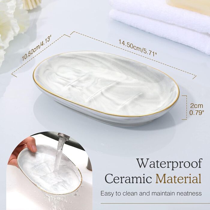 Підставка для мила Luxspire з кераміки, антиковзна, білий мармур, для ванної кімнати, душу та кухні