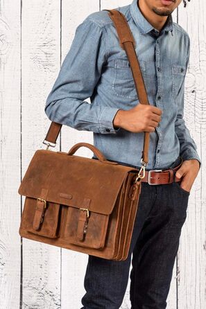 Сумка для ноутбука Leabags Leder Aktentasche чоловіча шкіряна до 15 дюймів, з плечовим ременем, ділова сумка, портфель (M, Fox)
