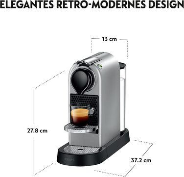 Кавомашина Krups Nespresso XN741B Citiz, еспресо, автоматична, 1 л, 1260 Вт, срібляста